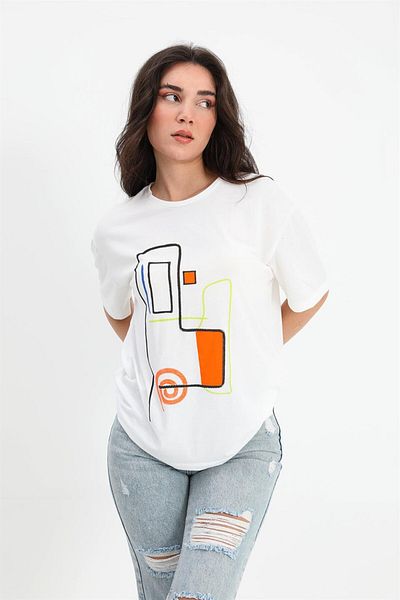 VAPUR TEKSTİL T-shirt Γεωμετρικό Σχέδιο - Εκρού