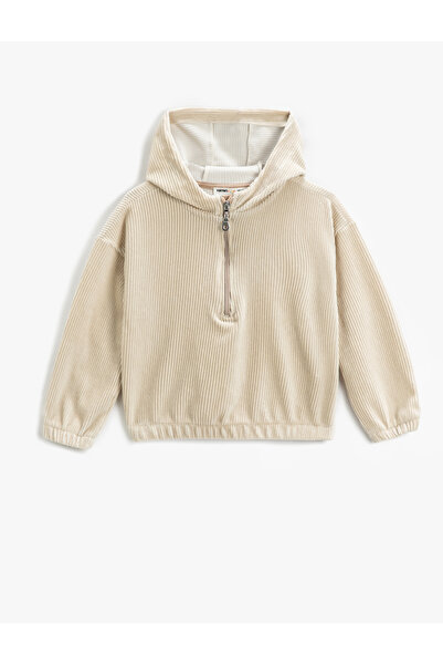 Koton Суитшърт с качулка от рипсено кадифе и половин цип