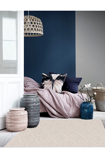 Brillant Sütlü Kahverengi  Rengi Hasır Dokulu Görünümlü  Lateks Deri Taban Halı