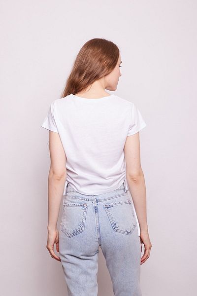 Jument Lycra-free Cotton Fabric Wide Crew Neck Short Sleeve Side Tie Short Sleeve Tshirt-white