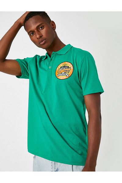 Koton Polo Collar College Embroidered T-Shirt
