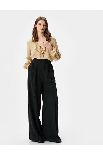 Koton Satin Blouse V Ruffled Collar Tie Detailed Long Sleeve