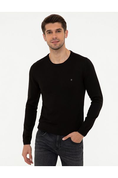 Pierre Cardin Μαύρο Slim Fit Crew Neck Basic Knitwear Πουλόβερ 50248582-VR046