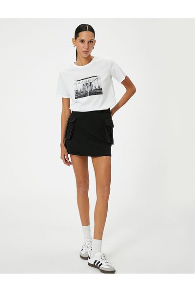 Koton Tricou cu mânecă scurtă imprimat din bumbac cu decolteu