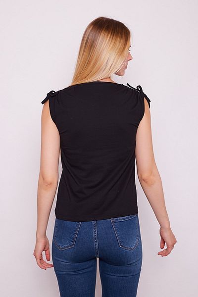Jument Lycra-free Cotton Fabric Wide Crew Neck Shoulders Gathered Lace T-shirt-black