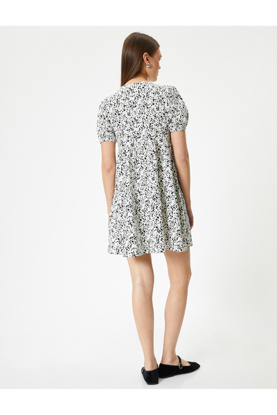 Koton Mini Puantiyeli Elbise Kısa Kollu Yuvarlak Yaka Rahat Kalıp Bürümcük