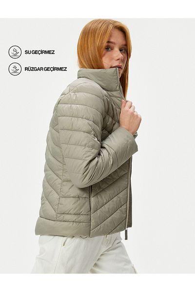 Koton Inflatable Zippered Outdoor Jacket with Stand Collar and Pocket Detail