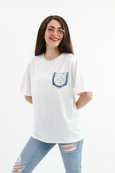 VAPUR TEKSTİL Culoare Ecru - Tricou cu detaliu cu gât și buzunar din blugi