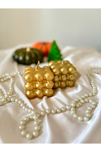 sanat perisi Gold Parlak Bubble 2’li Set Hediyelik Dekoratif Mum Seti