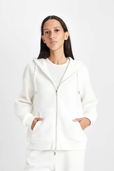 DeFacto C1809 Hooded Zippered Pocket Sweatshirt Cardigan