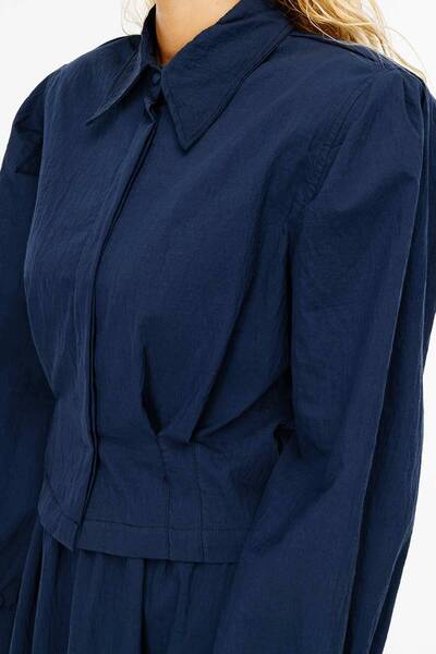 Hooopstore Navy Blue Suit with Pleated Detail Skirt