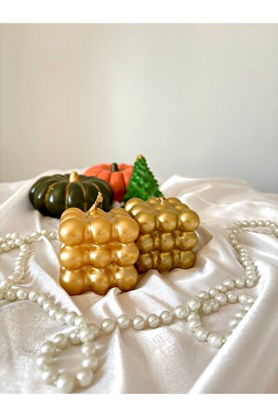 sanat perisi Gold Parlak Bubble 2’li Set Hediyelik Dekoratif Mum Seti