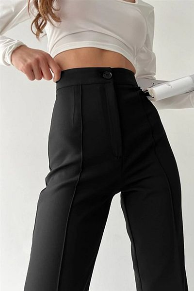 NFTY Pantaloni Palazzo negri cu talie înaltă din țesătură creponată