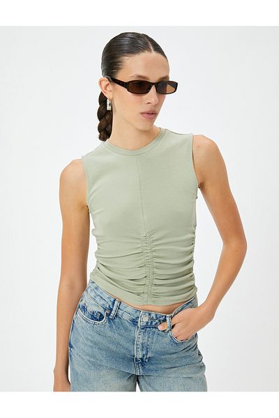 Koton Drapiertes Crop-Tanktop aus Baumwolle mit Rundhalsausschnitt