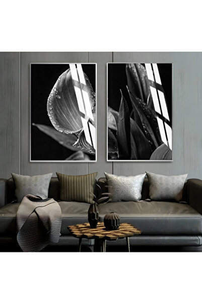 Harika bir ev Hari̇kabi̇rev | Black-White Leaf Flower Combination 01 | Framed...