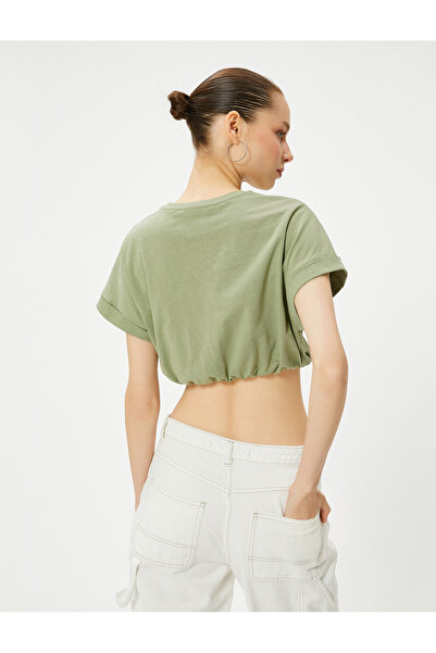 Koton Crop tričko s krátkým rukávem a výstřihem z bavlny s pružným lemem