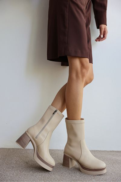 selinshoes Ulrike High Heel Zippered Women's Boots- Ekru