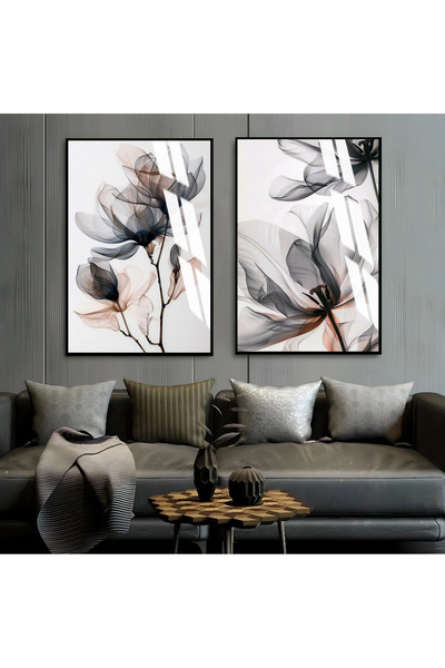 Harikabirev HARİKABİREV | FLORI NEGRE ROȘII MOALE 1 | TABLO DE STICLA CU CADR...