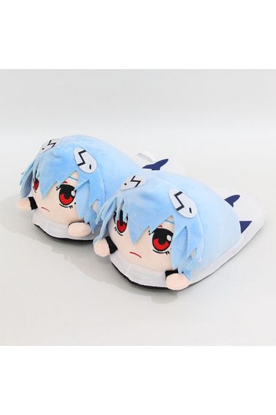 Choice Eur 35-41 Black Neon Genesis Evangelion Home Slipper Cute Anime Ayanami Rei Plush Winter Warm Slippe