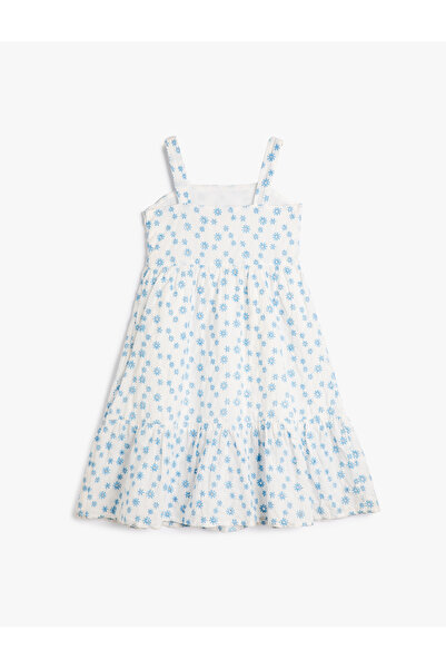 Koton Kleid mit dickem Träger, floral bestickt, mit Brokat und Baumwollfutter