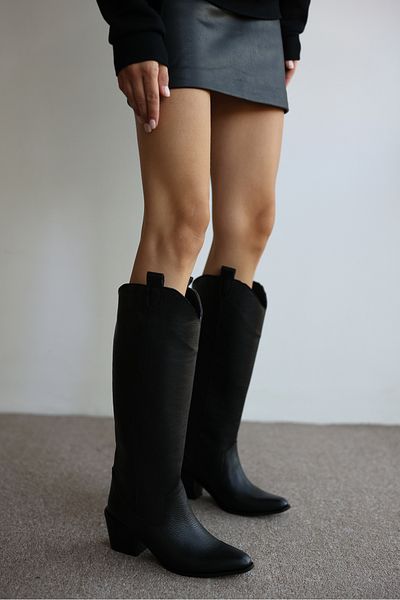 selinshoes Amaya Real Leather Black Women's Boots
