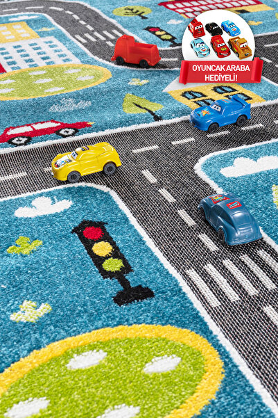 MELARİS HALI 3 Boyutlu Trafik Arabalı Halı Dokuma Çocuk Halısı Anaokul Kreş Oyun Halısı