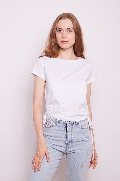 Jument Lycra-free Cotton Fabric Wide Crew Neck Short Sleeve Side Tie Short Sleeve Tshirt-white