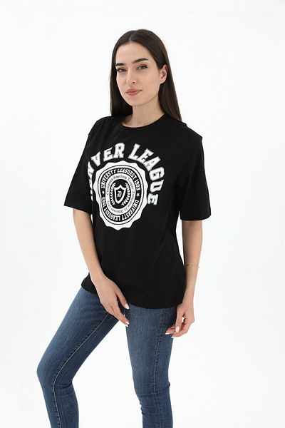 VAPUR Tricou cu imprimeu Denver League cu gât crew - negru