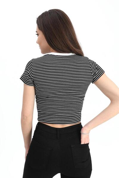 VAPUR TEKSTİL Blouse Crew Neck Striped Camisole - Anthracite