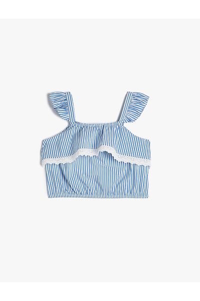 Koton Crop μπλούζα Strap Frilled Scallop Λεπτομέρεια