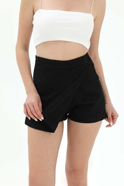 VAPUR Fusta scurta din Gabardina Neagra - Fermoar lateral