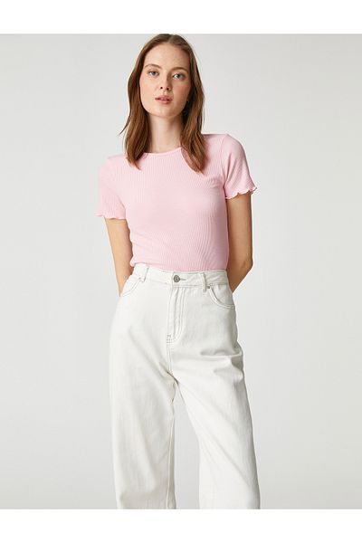 Koton Crew Neck T-Shirt Sleeves with Ruffle Detail