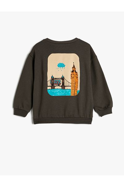 Koton Sweatshirt mit langen Ärmeln und Rundhalsausschnitt aus erhabener Baumwolle mit City-Print