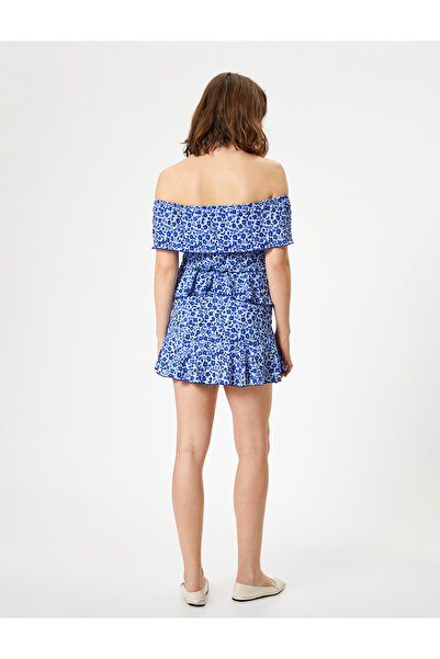 Koton Mini Tulum Çiçekli Kayık Yaka Boyundan Bağlamalı Bürümcük
