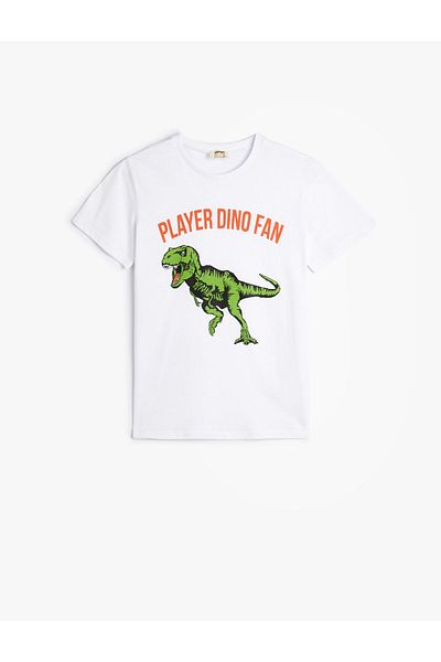 Koton Dinosaurier-T-Shirt, kurzärmelig, Rundhalsausschnitt, Baumwolle