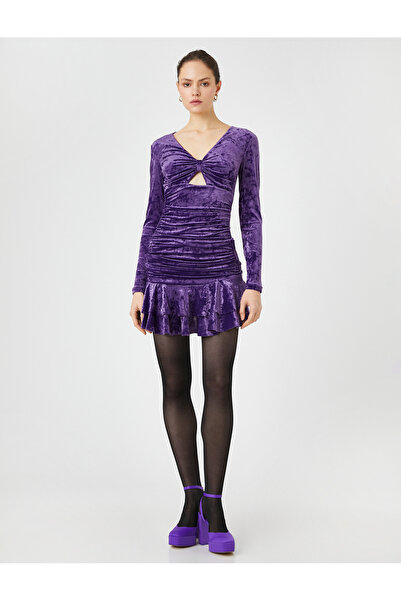 Koton Bársonyos mini party ruha, hajlított, hosszú ujjú, masnival