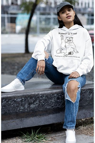 Fuddy Moda Unisex Karma Is A Cat φούτερ με κουκούλα με στάμπα, Unisex Oversize φούτερ με κουκούλα Taylor Swift