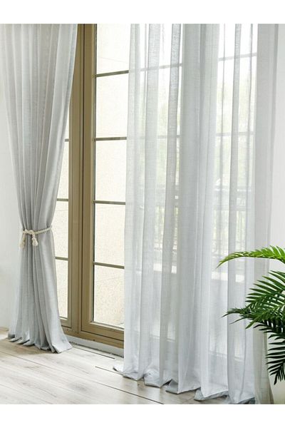 Belle Cose Pleated Linen Look Gray Tulle Curtain (1x2 Wide Pleat)