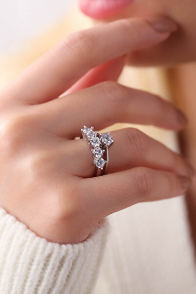 MySilvers Gümüş Tektaş Beştaş Yüzük Kombini