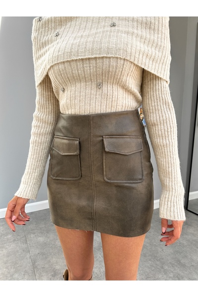 ESRAHELVACI Fusta din piele mini buzunar