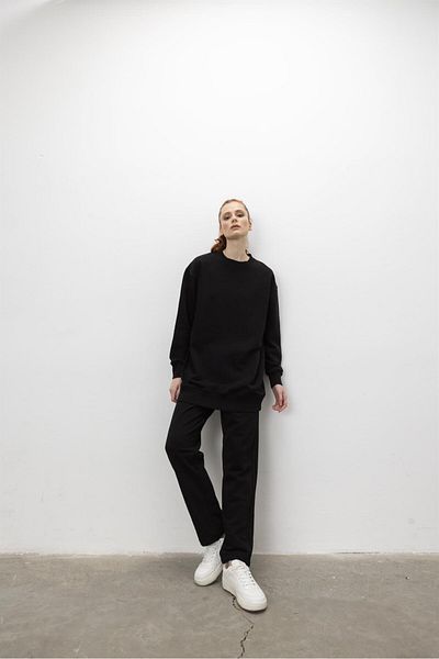 TUBİA Oversize Basic 3 Thread Diagonal Fabric Non-Rated Long Sweatshirt