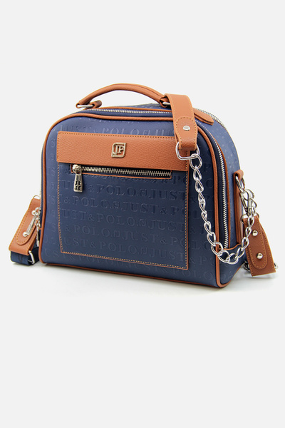 Just Polo New Season Medium Size 4 Compartment Women's Shoulder and Crossbody Bag Navy Blue Tan 24X29Cm Pbu4025