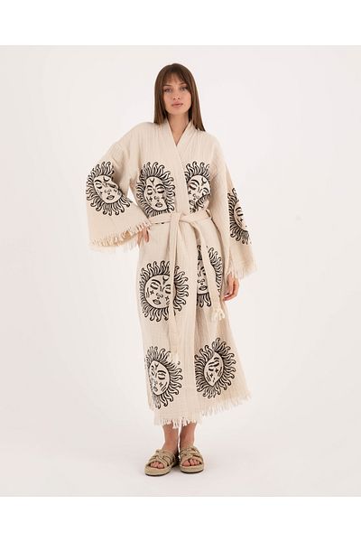 Befera Design Muslin Kimono 100% Cotton Sun Printed Patterned Bathrobe Kaftan Dressing Gown