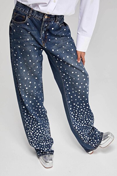 its basic Kadın T.Kot Rengi 2w48 Parlak Damla Taş Detaylı Tasarım Denim
