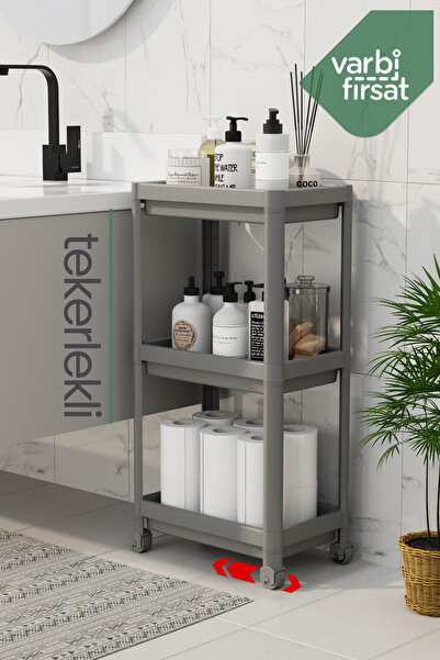 Varbifırsat 3 Katlı Tekerlekli Düzenleyici Mutfak Rafı Banyo Rafı Tezgah Altı Evye Altı Deterjanlık