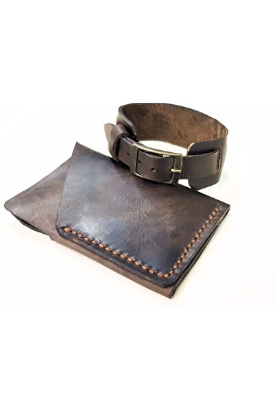 aysefe Σετ βραχιόλι και θήκη για κάρτες από γνήσιο δέρμα χειροποίητης κατασκευής