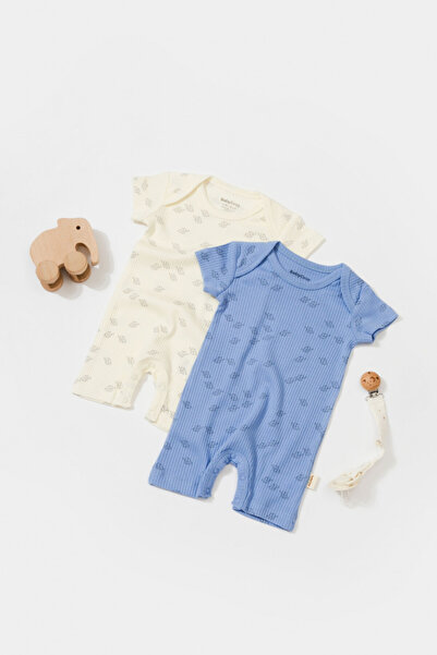 BabyCosy Set 2 salopete scurte Printed, BabyCosy, Ecru/Lavanda, 3-6 luni