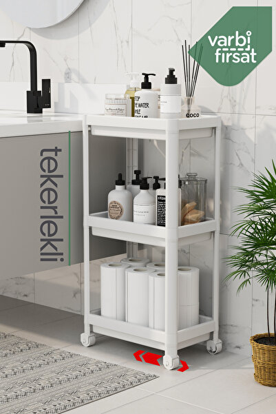 Varbifırsat 3 Katlı Tekerlekli Düzenleyici Mutfak Rafı Banyo Rafı Tezgah Altı...