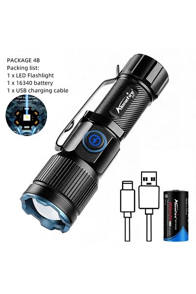 Choice 16340 black X67 Zoom White Beam Light Long Distance Mini Flashlight Type-C Usb Rechargeable Portable