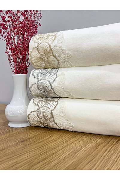 AYHANHOME Luxury Velvet Hand Face Towel - 3 Pieces, Laced, 50X90 cm Gift, Dowry Box